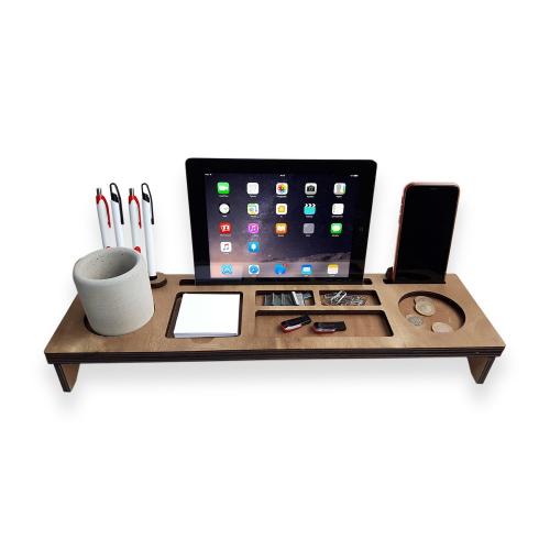 Ahşap Masaüstü Organizer "Beton Kalem Kutu Hediyeli"