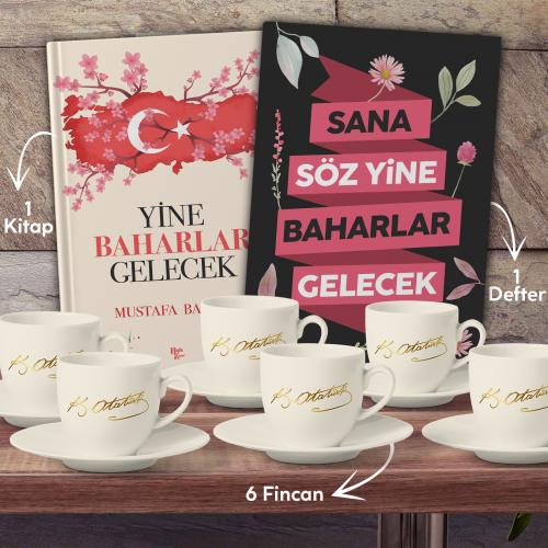 Altılı Yaldızlı İmza Fincan ve 1 Kitap 1 Defter