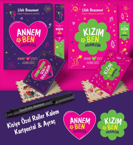 Anne - Kız Aramızda Ayraç Kartpostal Kişiye Özel Kalem - Siyah