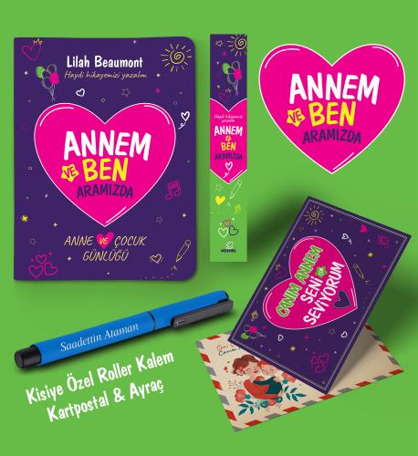 Annem ve Ben Aramızda Ayraç Kartpostal Kişiye Özel Kalem - Mavi