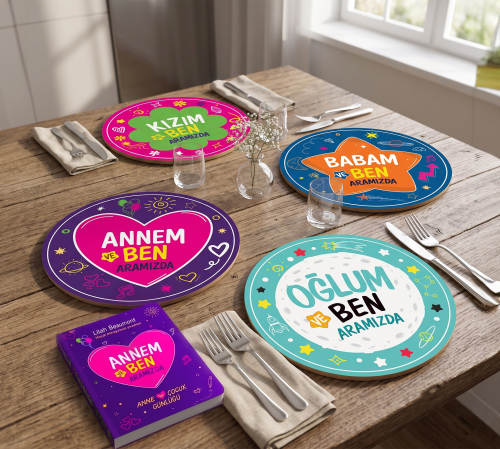 Annem ve Ben Aramızda Günlük ve Aramızda 4'lü Supla Seti UV Baskı 30 cm MDF