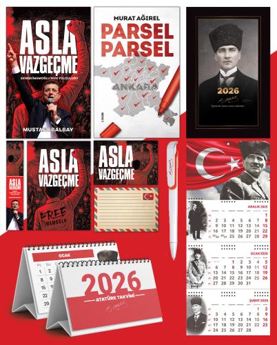 Asla Vazgeçme - Ayraç - Kartpostal - Poster - Parsel Parsel -  2026 Ajanda Kalpaklı - Ay Yıldız Duvar Takvimi - Masa Takvimi