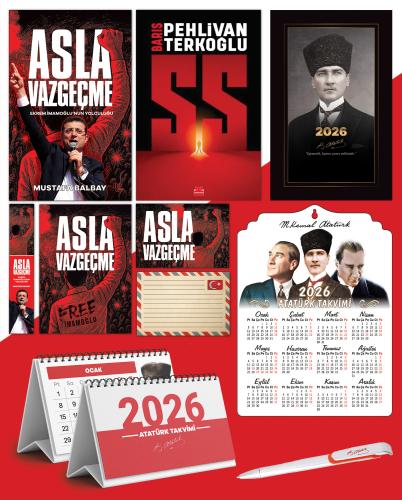 Asla Vazgeçme - Ayraç - Kartpostal - Poster - SS -  2026 Ajanda Kalpaklı - Ata Ahşap Duvar Takvimi - Masa Takvimi