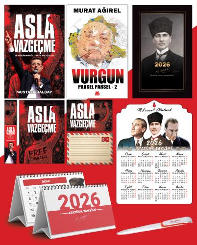 Asla Vazgeçme - Ayraç - Kartpostal - Poster - Vurgun - Parsel Parsel 2 -  2026 Ajanda Kalpaklı - Ata Ahşap Duvar Takvimi - Masa Takvimi