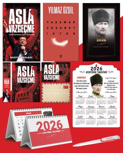 Asla Vazgeçme - Ayraç - Kartpostal - Poster - Yaşamak Cesaret İster -  2026 Ajanda Komutan - Kalpaklı Ahşap Duvar Takvimi - Masa Takvimi