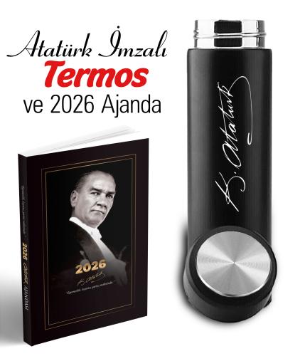 Atatürk İmza Baskılı Termos ve 2026 Atatürk Ajanda - Ayraç - Kartp