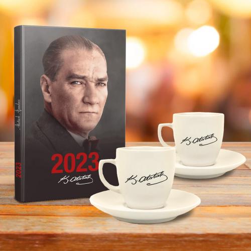 Atatürk Hediye Seti - 2li Atatürk İmza Fincan - Ankara - Halkkitabevi