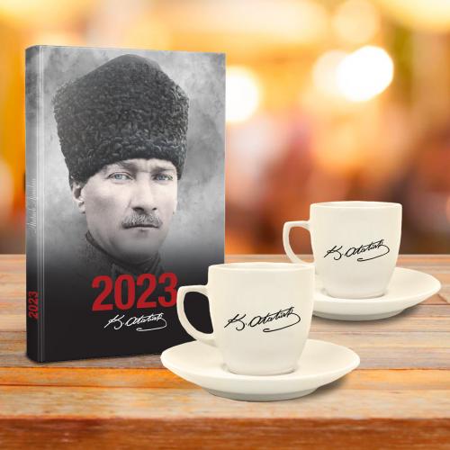 Atatürk Hediye Seti - 2li Atatürk İmza Fincan - Komutan - Halkkitabevi