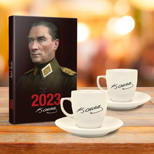Atatürk Hediye Seti - 2li Atatürk İmza Fincan - Mudanya - Halkkitabevi