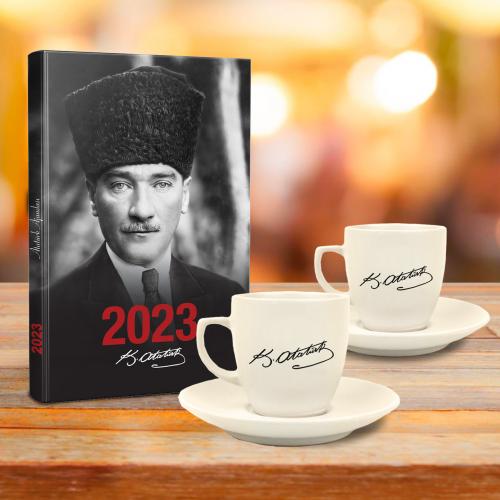 Atatürk Hediye Seti - 2li Atatürk İmza Fincan - Trablusgarp - Halkkita