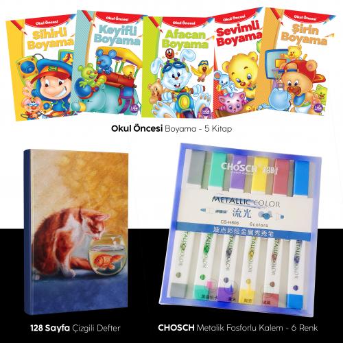 Beşli Boyama Kitabı - Fosforlu Kalem CS-H806 -  Kedi Rüyası Defter - H