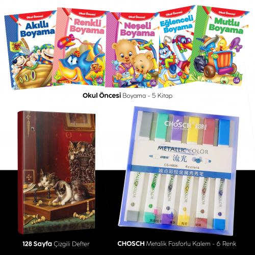Beşli Boyama Kitabı - Fosforlu Kalem CS-H806 -  Oyunbozan Kediler Deft
