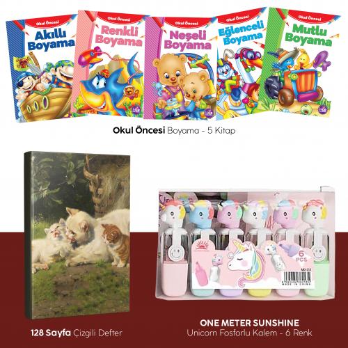 Beşli Boyama Kitabı - Fosforlu Kalem MD-213 -  Kedi Ailesi Defter - Ha