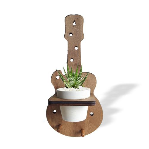 Beton Saksılı Gitar Desenli Ahşap Anahtarlık - Halkkitabevi
