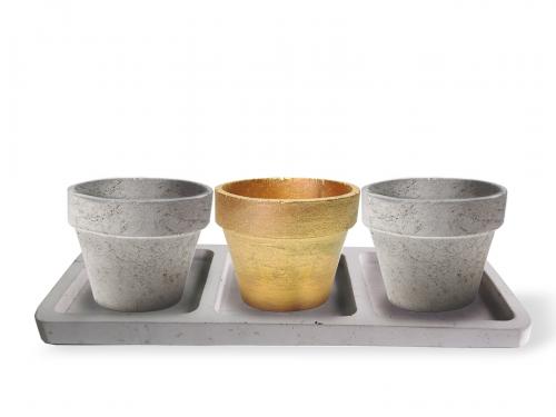 Beton Tepsili 3'lü Konik Beton Saksı Seti - Halkkitabevi