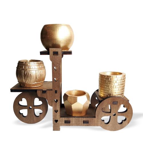 Bisiklet Desenli 4'lü Beton Saksılı Stand - Halkkitabevi