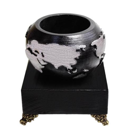 Büyük Dünya Beton Saksı Siyah Gümüş , Metal Ayaklı Ahşap Stand - Halkk