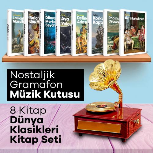 Çocuk Klasikleri Hediye Seti 8 Kitap ve Nostaljik Gramafon Müzik Kutusu