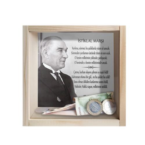 Camlı Ahşap Kumbara İstiklal Marşı "Ham Ahşap" - Halkkitabevi