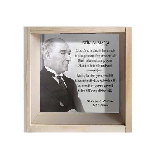 Camlı Ahşap Kumbara İstiklal Marşı "Ham Ahşap"