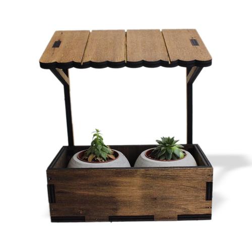 Çatılı Dekoratif 2'li Beton Saksı Standı