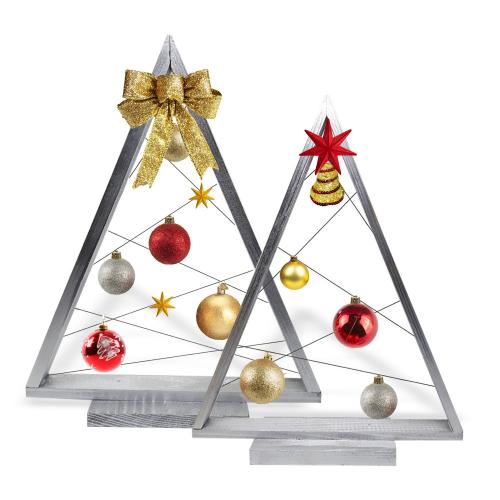 Cristin 2'li Dekoratif Ahşap Çam Ağacı "Gümüş Renk" - Halkkitabevi