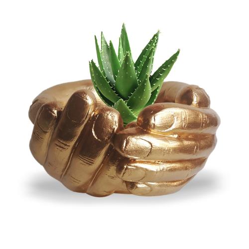 El Desenli Küçük Boy Beton Saksı Altın Varaklı - Halkkitabevi