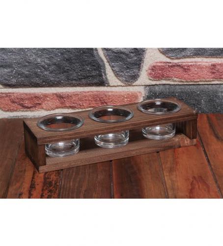 3'Lü Ahşap T-Lıght Cam Mumluk - Halkkitabevi