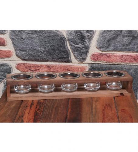 5'Li Ahşap T-Lıght Cam Mumluk - Halkkitabevi