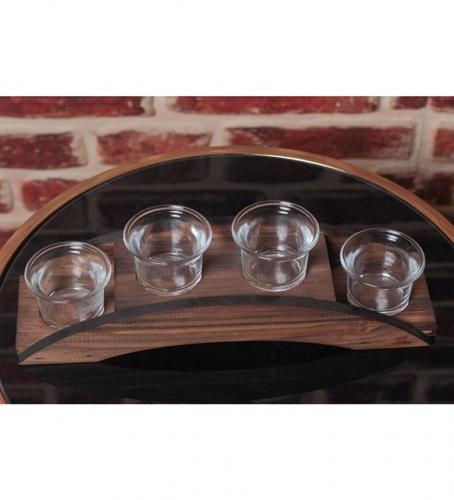 Ahşap Köprülü 4'Lü Cam T-Lıght Mumluk - Halkkitabevi