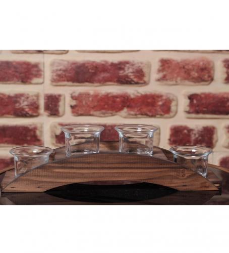 Ahşap Köprülü 4'Lü Cam T-Lıght Mumluk - Halkkitabevi