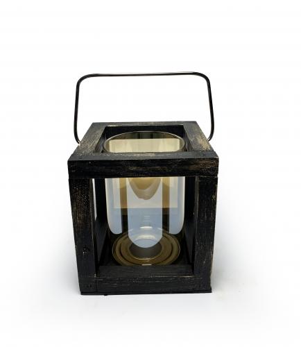 Küçük Ahşap Siyah Altın Varak Fener Mumluk - Halkkitabevi