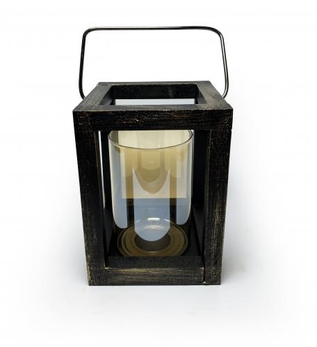 Orta Ahşap Siyah Altın Varak Fener Mumluk - Halkkitabevi