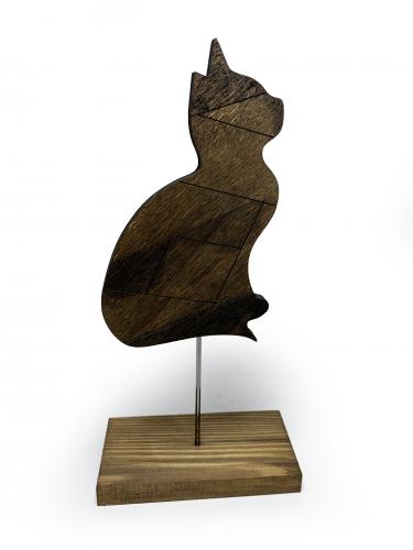 Ayaklı Ahşap Tonlamalı Kedi