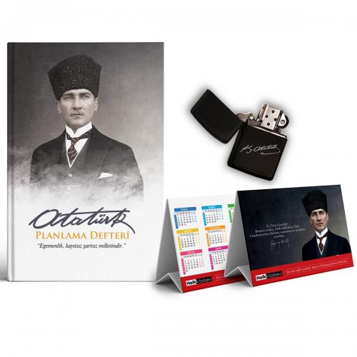 Kalpaklı Süresiz Planlama Defteri ve Benzinli Çakmak Piramit Takvim Seti