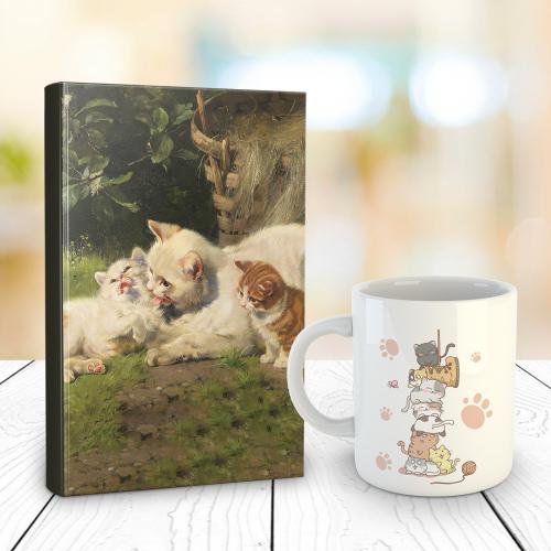 Kedi Ailesi 128 Sayfa Çizgili defter ve Kedi Kulesi Kupa Bardak