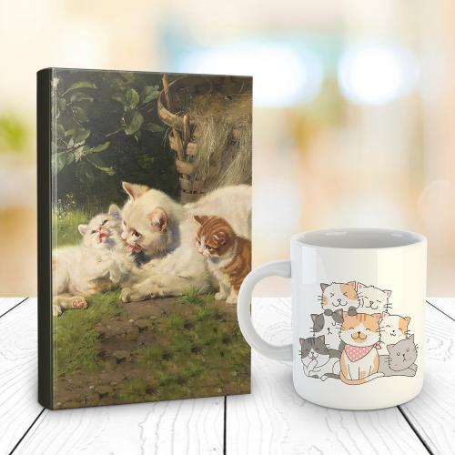 Kedi Ailesi 128 Sayfa Çizgili defter ve Kedi Yumağı Kupa Bardak