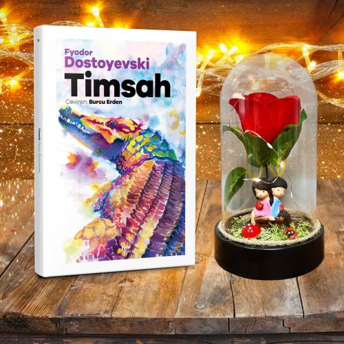 Kırmızı Gül ve Sevgililer Teraryum Hediye Seti - Timsah Dünya Klasiği