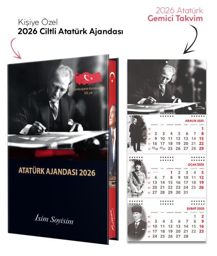 Kişiye Özel 2026 Atatürk Ciltli Ajanda ve Atatürk Gemici Takvim - İmza