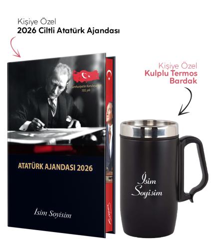 Kişiye Özel 2026 Atatürk Ciltli Ajanda ve Kulplu Termos Bardak
