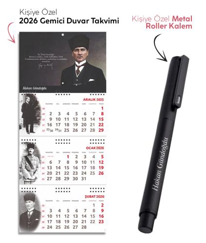 Kişiye Özel 2026 Gemici Duvar Takvimi ve Metal Roller Kalem