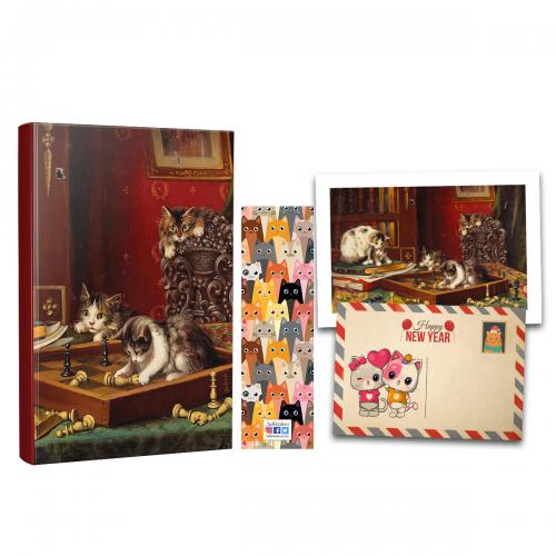 Kişiye Özel Kartpostallı Hediye Seti - 1 Oyunbozan Kediler 128 Sayfa D