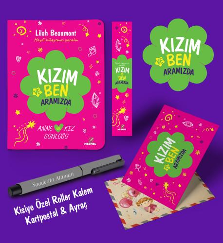 Kızım ve Ben Aramızda Ayraç Kartpostal Kişiye Özel Kalem - Gri