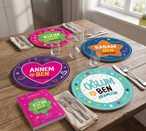 Kızım ve Ben Aramızda Günlük ve Aramızda 4'lü Supla Seti UV Baskı 30 cm MDF
