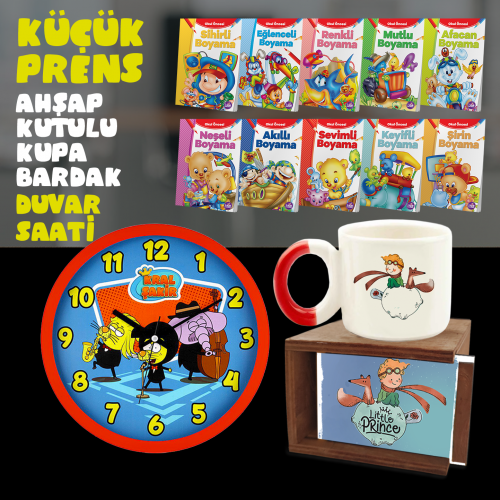 Küçük Prens Hediye Seti - Kutulu Fincan - Boyama Kitabı - Duvar Saa