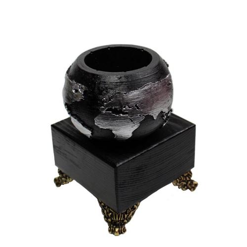 Küçük Dünya Beton Saksı Siyah Gümüş , Metal Ayaklı Ahşap Stand