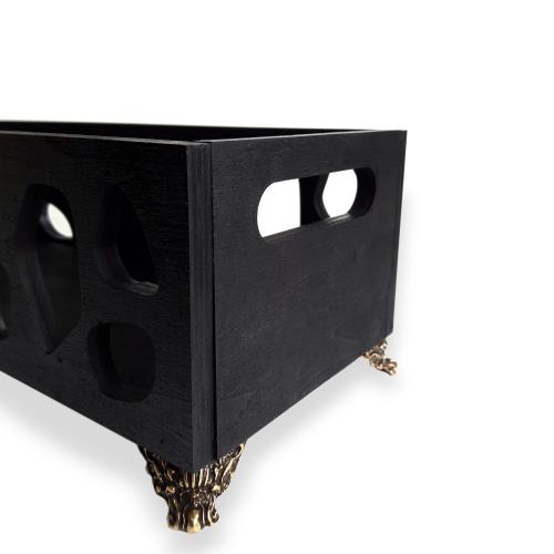 Leopar Desenli Ahşap Kasa, Payitaht Ayaklı, Siyah - Halkkitabevi