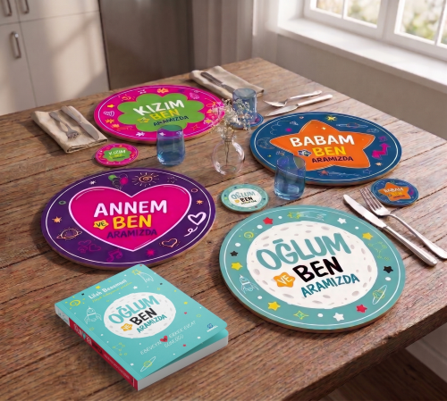 Oğlum ve Ben Aramızda 30cm Supla ve 9cm Bardak Altlığı Seti UV Baskı MDF