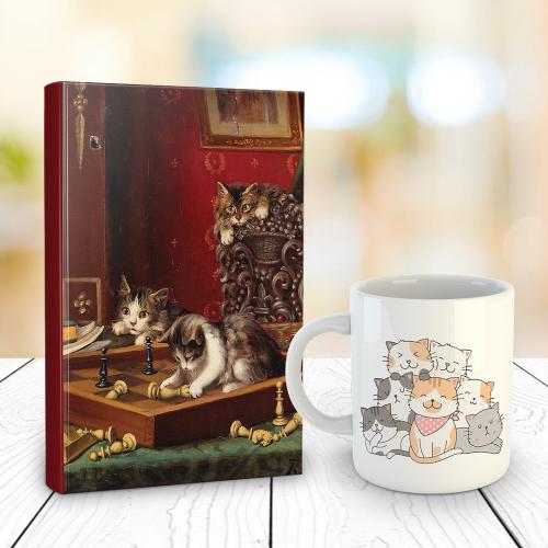 Oyunbozan Kediler 128 Sayfa Çizgili defter ve Kedi Yumağı Kupa Bardak