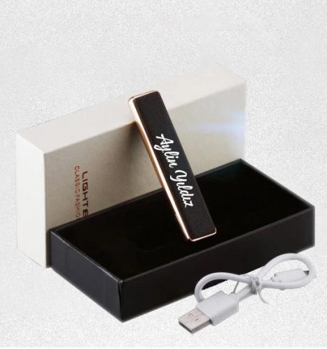 Kişiye Özel Sürgülü Şarjlı USB Çakmak - Halkkitabevi